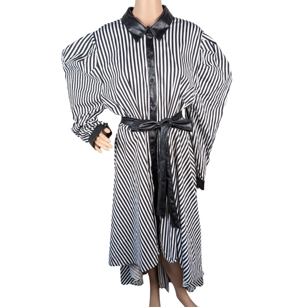 NNY&Co NWT Striped High-Lo Dress XXL Black White Mutton Sleeve Whimsigoth Gothic